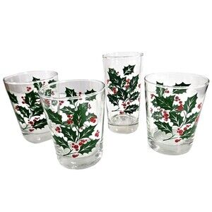 4 Lot Vintage Libby Holly Berry Christmas Drinking Glasses 1 Tumbler 3 Rocks